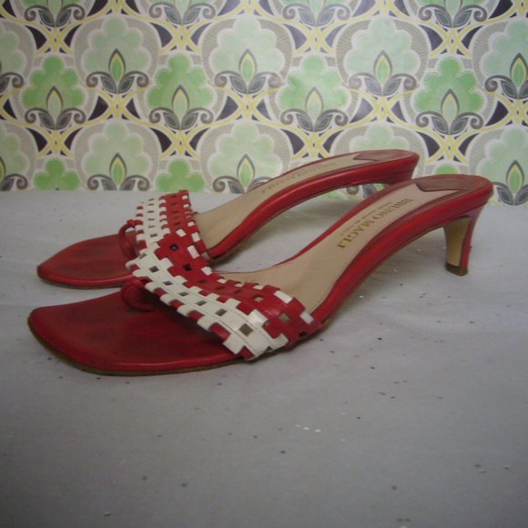 Bruno Magli Vintage Red White Sandal Square Toe - Size 8 Thong - Picture 3 of 8